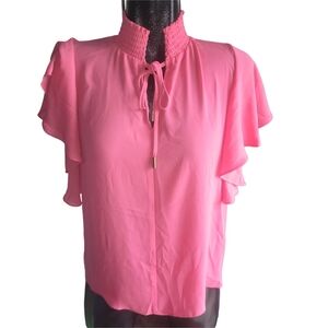 Tahari Pink Short Flutter Sleeve Top S
